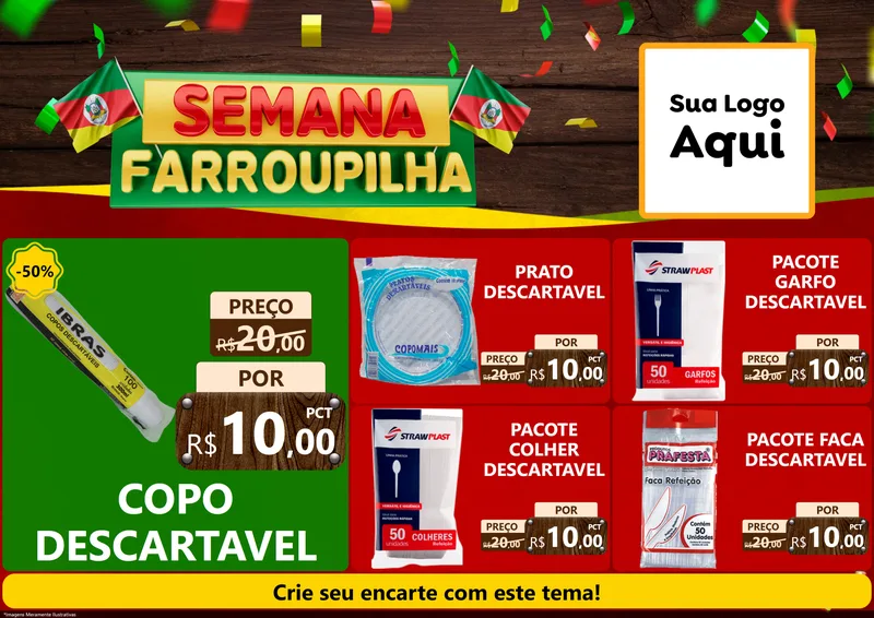 Modelo de Encarte para Encarte A4 Horizontal com o tema Semana Farroupilha para Embalagens