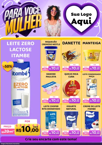 Modelo de Encarte para Encarte A4 Vertical com o tema Para Você, Mulher para Frios e Laticínios