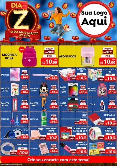 Modelo de Encarte para Encarte A4 Vertical com o tema Dia Z - O Dia Mais Barato Do Mês para Papelaria