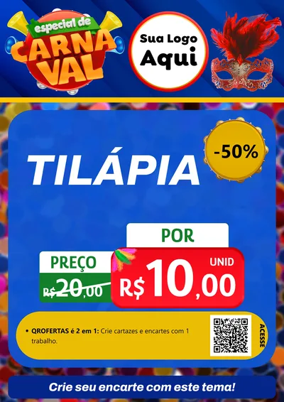Modelo de Cartaz para Cartaz A4 Vertical com o tema Especial de Carnaval para Peixaria