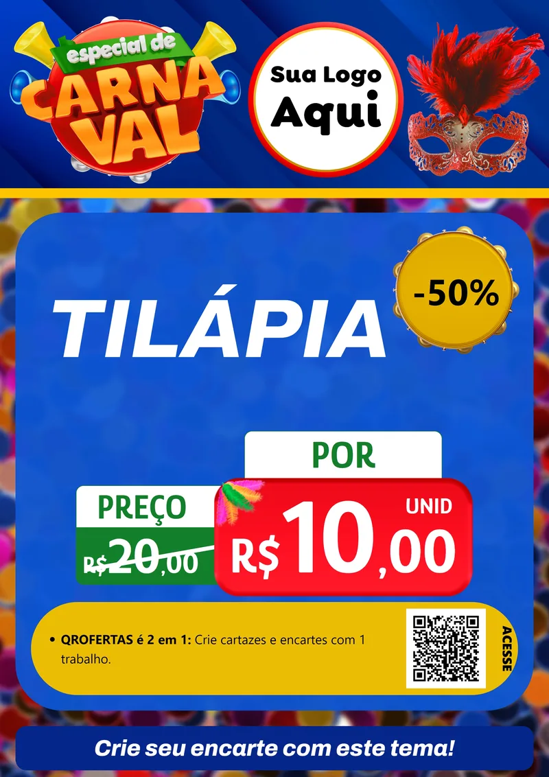 Modelo de Cartaz para Cartaz A4 Vertical com o tema Especial de Carnaval para Peixaria