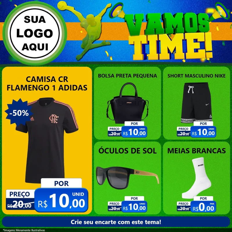 Modelo de Rede Social para Feed Facebook com o tema Vamos Time! para Roupas e acessórios