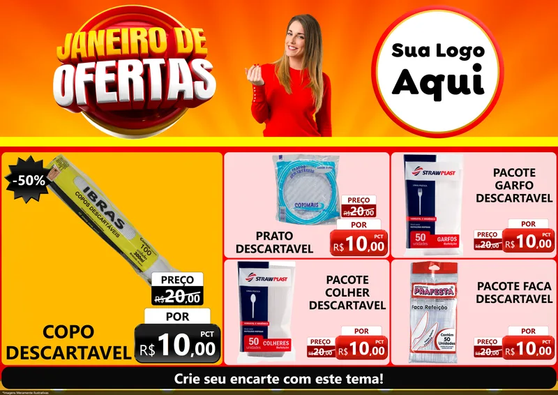 Modelo de Encarte para Encarte A4 Horizontal com o tema Janeiro de Ofertas para Embalagens