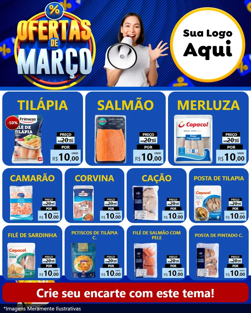 Modelo de Rede Social para Feed Instagram com o tema Ofertas de Março para Peixaria