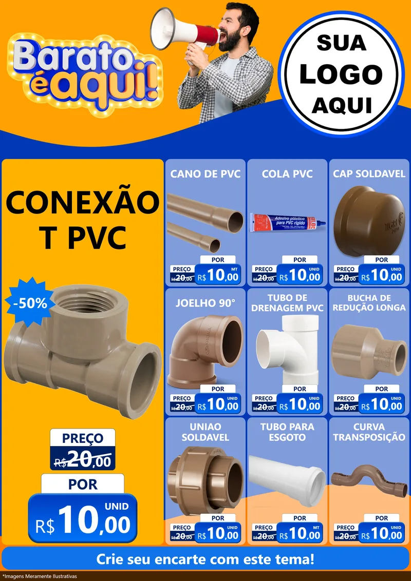 Modelo de Encarte para Encarte A4 Vertical com o tema Barato é aqui para Tubos e conexões