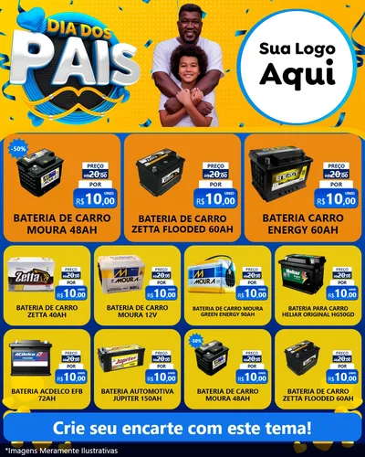 Modelo de Rede Social para Feed Instagram com o tema Dia dos Pais para Baterias Elétricas
