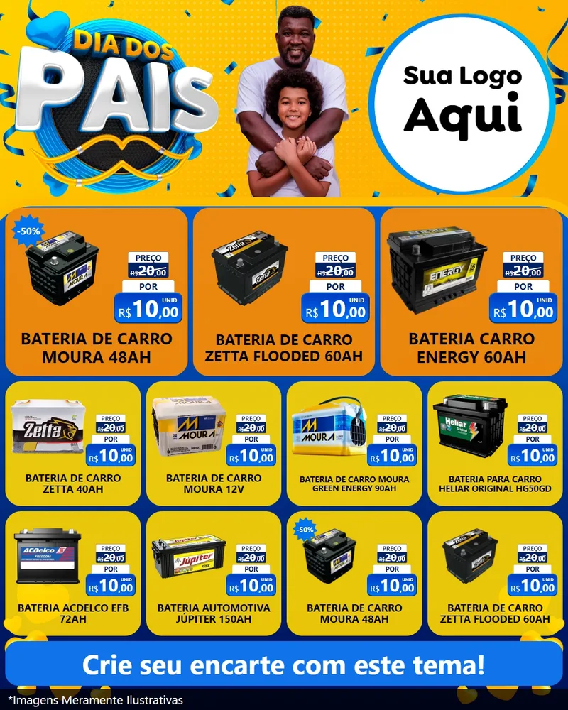 Modelo de Rede Social para Feed Instagram com o tema Dia dos Pais para Baterias Elétricas