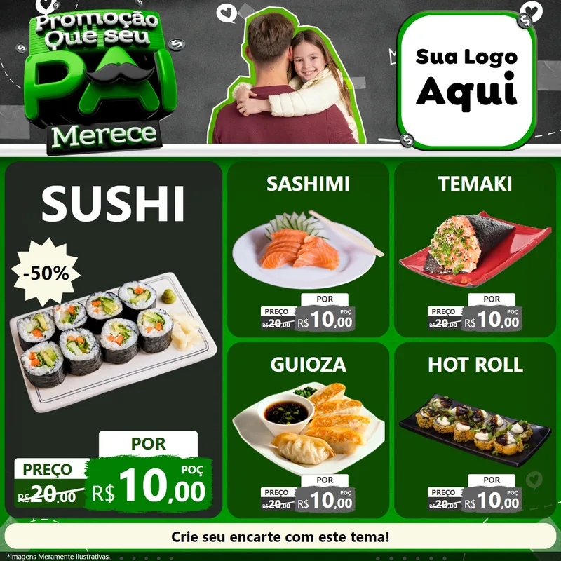 Modelo de Rede Social para Feed Facebook com o tema Promoção Que seu Pai Merece para Comida japonesa