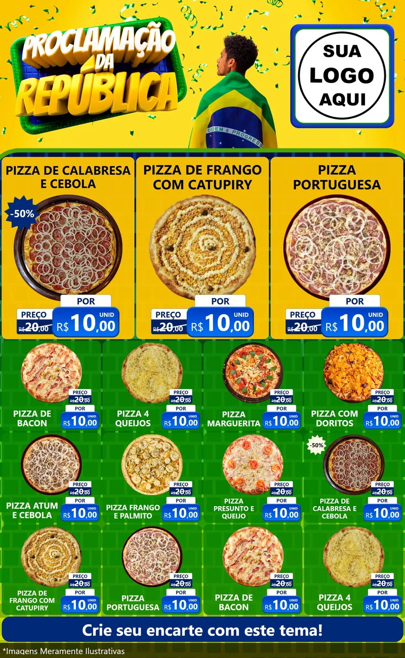 Modelo de Encarte para Encarte Grande com o tema Proclamação da República para Pizzaria
