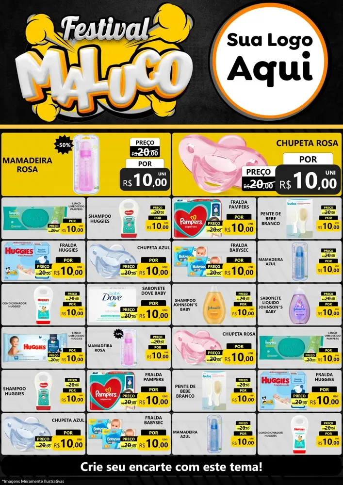Modelo de Encarte para Encarte A4 Vertical com o tema Festival Maluco para Bebês