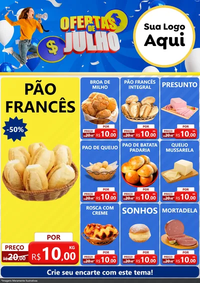 Modelo de Encarte para Encarte A4 Vertical com o tema Ofertas de Julho para Padaria