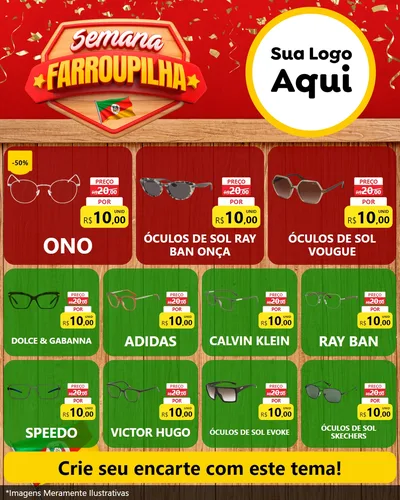 Modelo de Rede Social para Feed Instagram com o tema Semana Farroupilha para Óticas