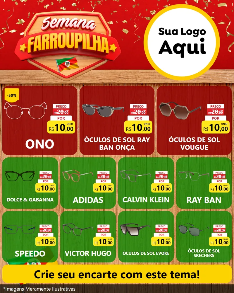 Modelo de Rede Social para Feed Instagram com o tema Semana Farroupilha para Óticas