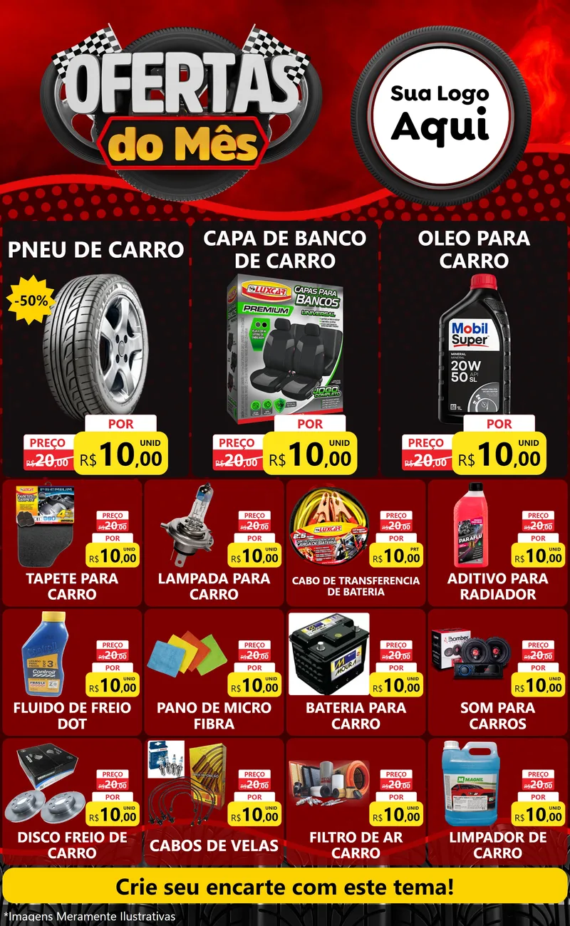 Modelo de Encarte para Encarte Grande com o tema Ofertas do Mês - Autopeças para Auto peças