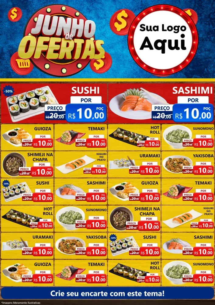 Modelo de Encarte para Encarte A4 Vertical com o tema Junho de Ofertas para Comida japonesa