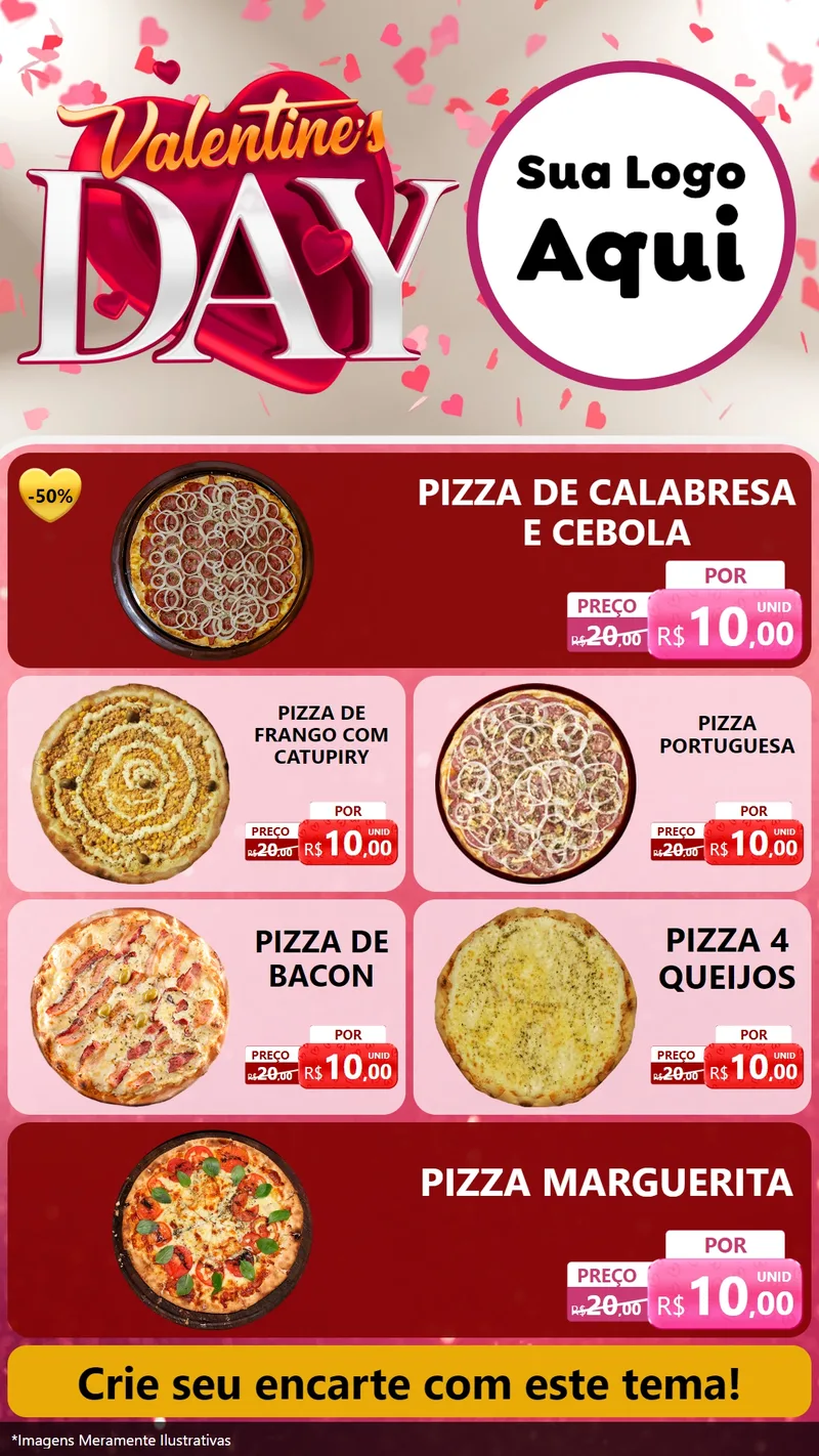 Modelo de TV para TV Vertical com o tema Valentine's Day para Pizzaria