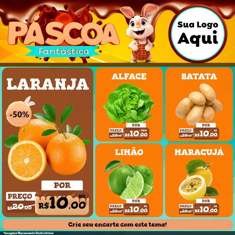Modelo de Rede Social para Feed Facebook com o tema Páscoa Fantástica para Hortifrúti