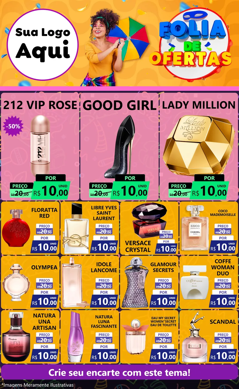 Modelo de Encarte para Encarte Grande com o tema Folia de Ofertas para Perfumes