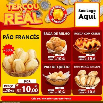 Modelo de Rede Social para Feed Facebook com o tema Terçou do Real para Padaria