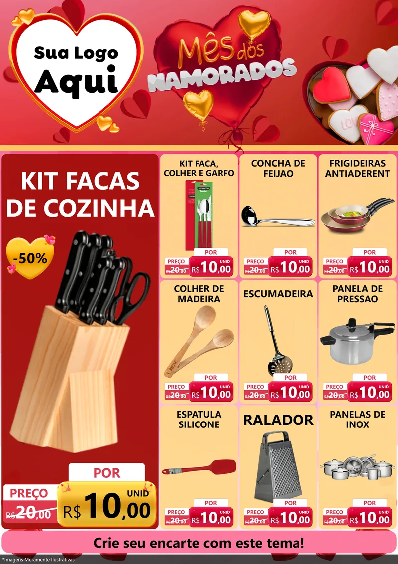 Modelo de Encarte para Encarte A4 Vertical com o tema Mês dos Namorados para Utilidades Domésticas
