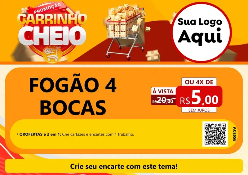 Modelo de Cartaz para Cartaz A4 Horizontal com o tema Promoção carrinho cheio para Móveis e Eletro