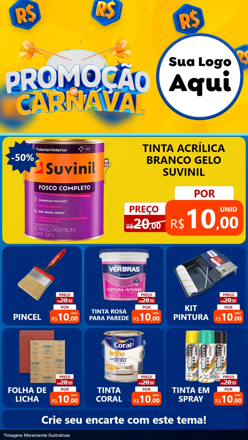 Modelo de Rede Social para Stories com o tema Promoção de Carnaval para Tintas e Ferramentas