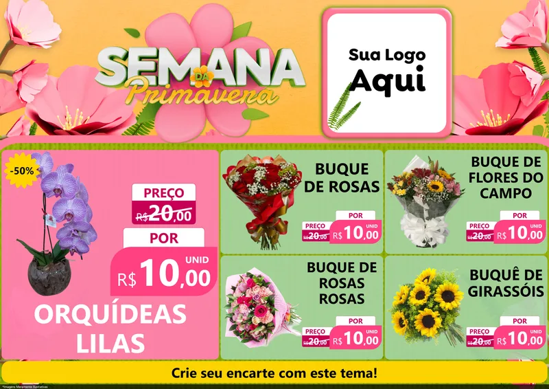 Modelo de Encarte para Encarte A4 Horizontal com o tema Semana da Primavera para Floricultura e jardim