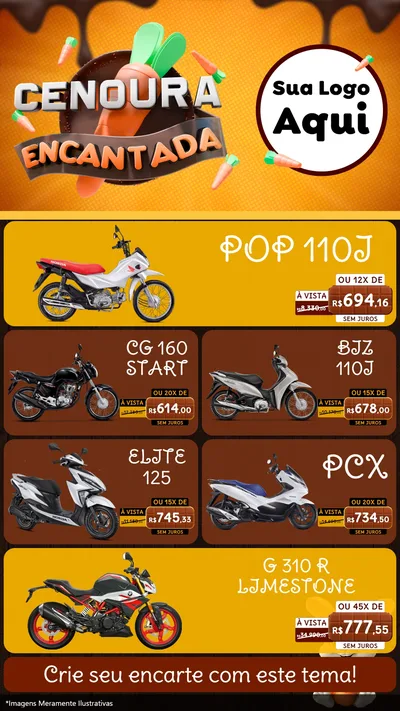 Modelo de TV para TV Vertical com o tema Cenoura Encantada - Páscoa para Concessionaria de Motos