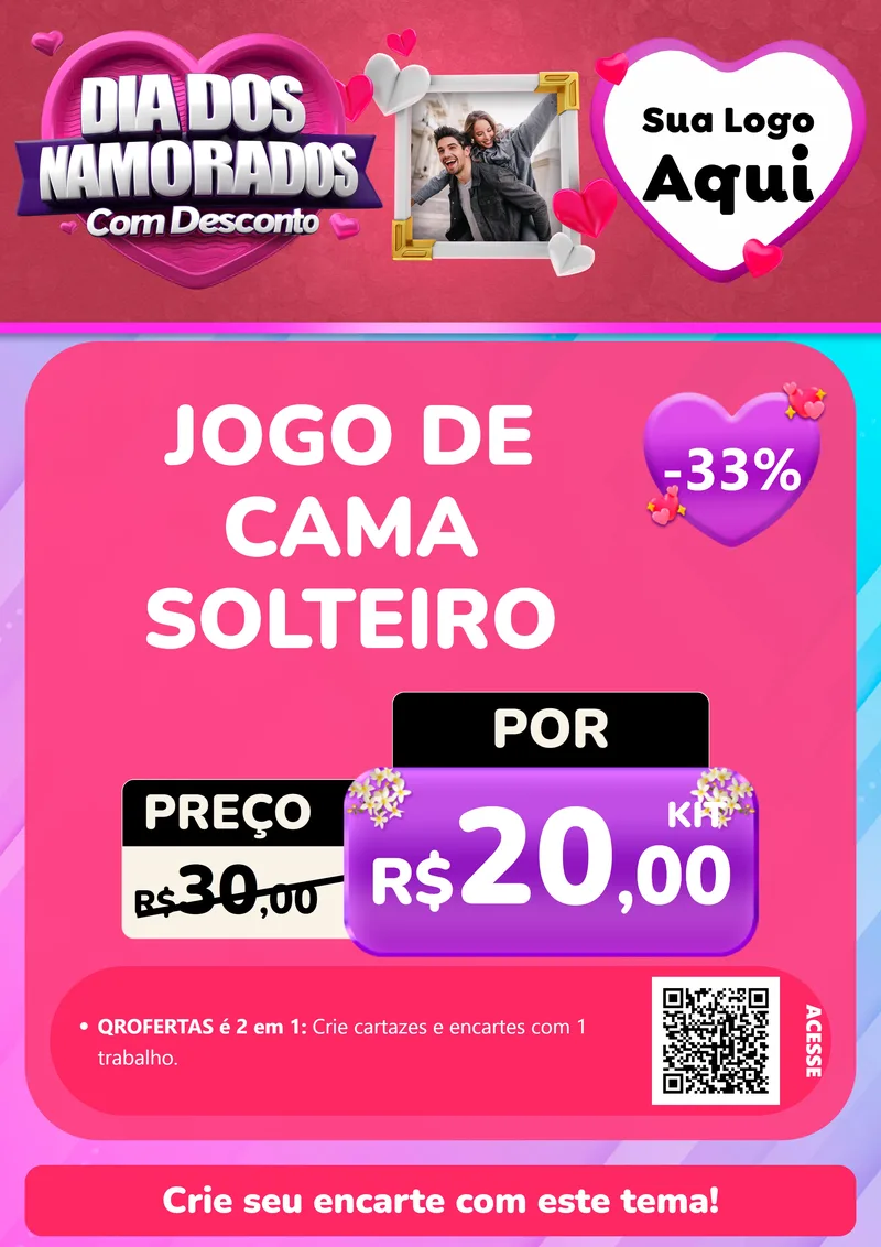 Modelo de Cartaz para Cartaz A4 Vertical com o tema Dia Dos Namorados Com Desconto para Cama, Mesa e Banho