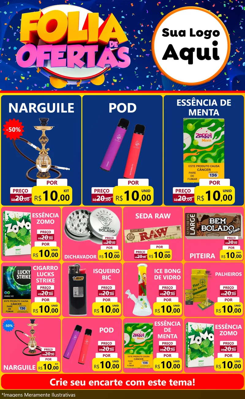 Modelo de Encarte para Encarte Grande com o tema Folia de Ofertas para Tabacaria