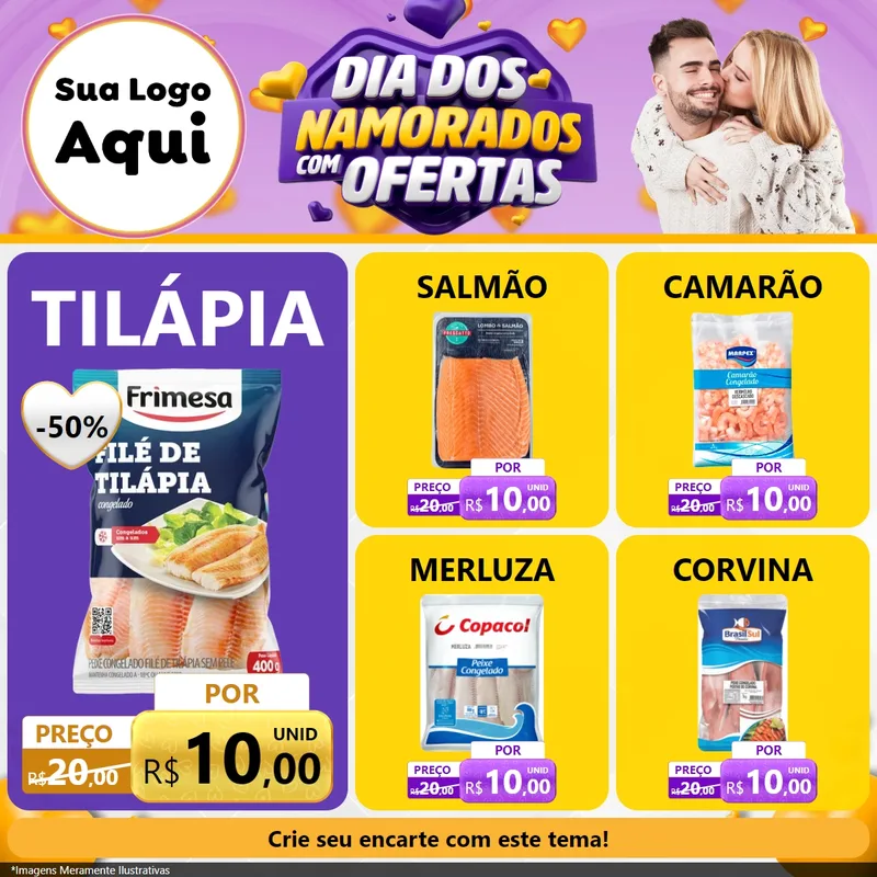 Modelo de Rede Social para Feed Facebook com o tema Dia Dos Namorados Com Ofertas para Peixaria