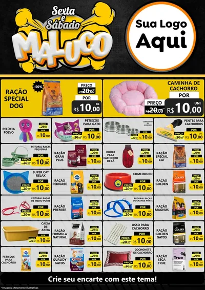Modelo de Encarte para Encarte A4 Vertical com o tema Sexta e Sábado Maluco para Pet Shop