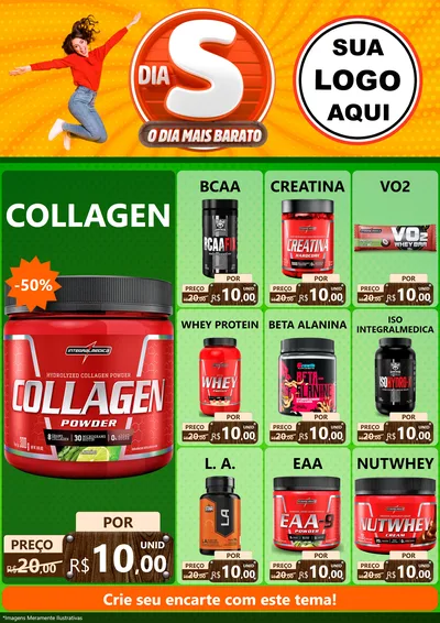 Modelo de Encarte para Encarte A4 Vertical com o tema Dia S - O Dia Mais Barato para Suplementos alimentares