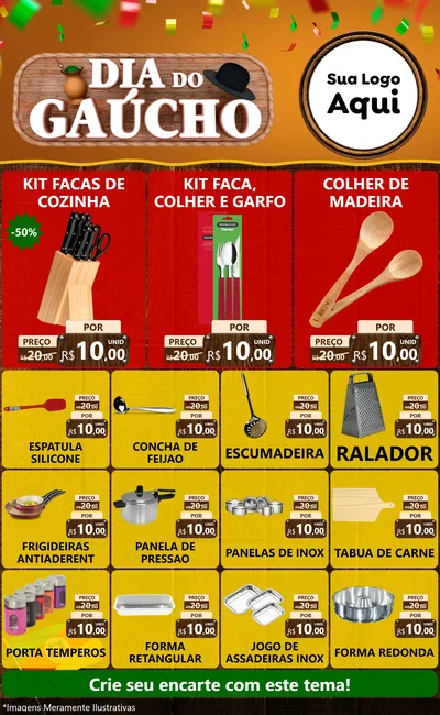 Modelo de Encarte para Encarte Grande com o tema Dia do Gaúcho para Utilidades Domésticas
