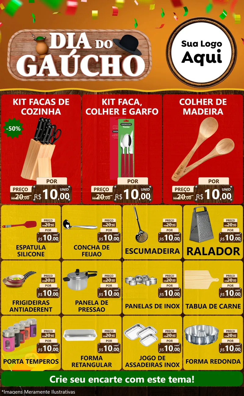 Modelo de Encarte para Encarte Grande com o tema Dia do Gaúcho para Utilidades Domésticas