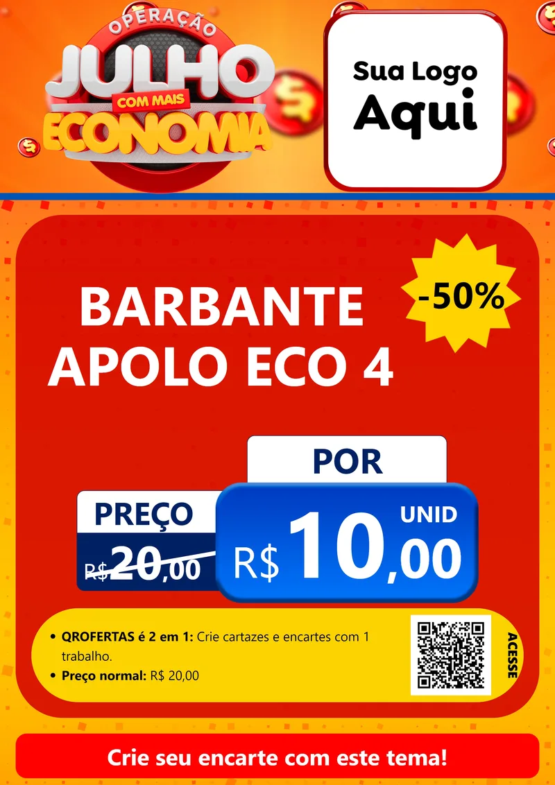 Modelo de Cartaz para Cartaz A4 Vertical com o tema Operação Julho Com Mais Economia para Armarinho e Aviamentos