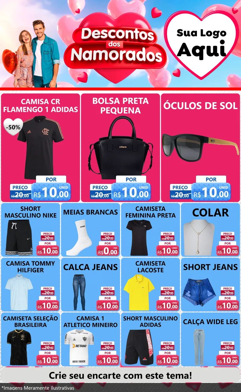 Modelo de Encarte para Encarte Grande com o tema Descontos dos Namorados para Roupas e acessórios