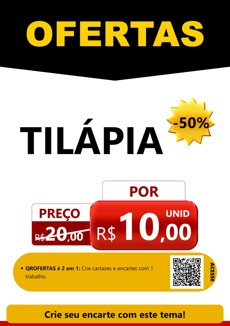 Modelo de Cartaz para Cartaz A4 Vertical com o tema Ofertas Preto e Vermelho Cartaz para Peixaria