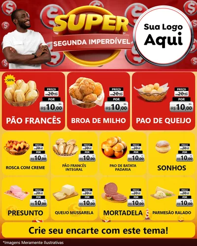 Modelo de Rede Social para Feed Instagram com o tema Super Segunda Imperdível para Padaria