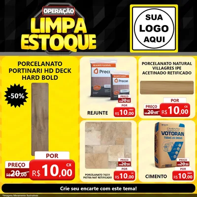 Modelo de Rede Social para Feed Facebook com o tema Operação Limpa Estoque para Pisos e revestimentos