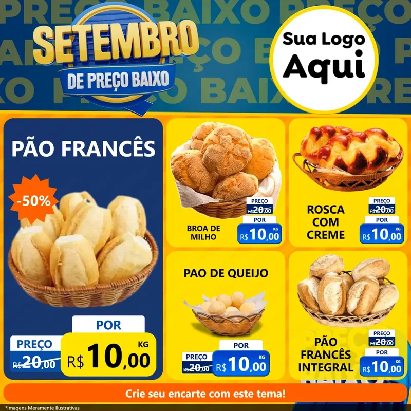 Modelo de Rede Social para Feed Facebook com o tema Setembro De Preço Baixo para Padaria