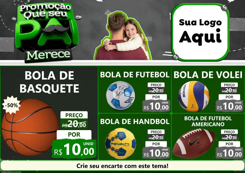 Modelo de Encarte para Encarte A4 Horizontal com o tema Promoção Que seu Pai Merece para Artigos Esportivos