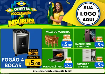 Modelo de Encarte para Encarte A4 Horizontal com o tema Ofertas Proclamação da República para Móveis e Eletro