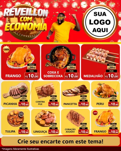 Modelo de Rede Social para Feed Instagram com o tema Réveillon com Economia para Assados