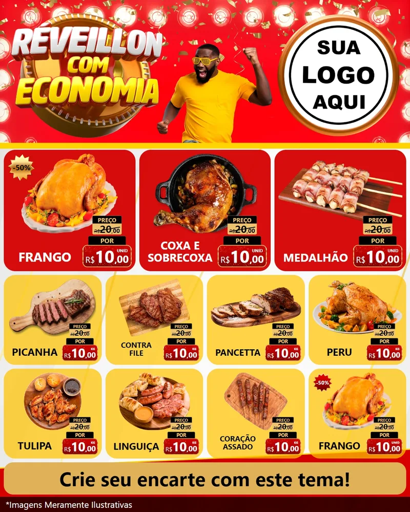 Modelo de Rede Social para Feed Instagram com o tema Réveillon com Economia para Assados