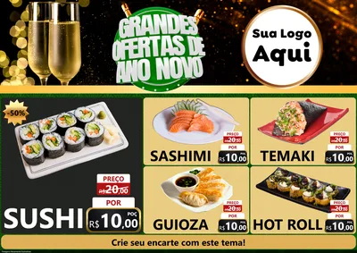 Modelo de Encarte para Encarte A4 Horizontal com o tema Grandes Ofertas de Ano Novo para Comida japonesa