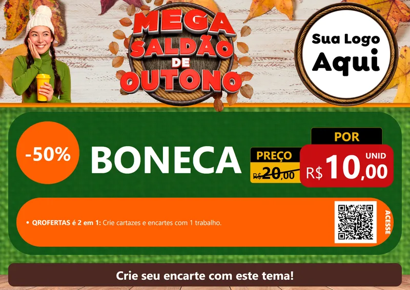 Modelo de Cartaz para Cartaz A4 Horizontal com o tema Mega Saldão de Outono para Brinquedos