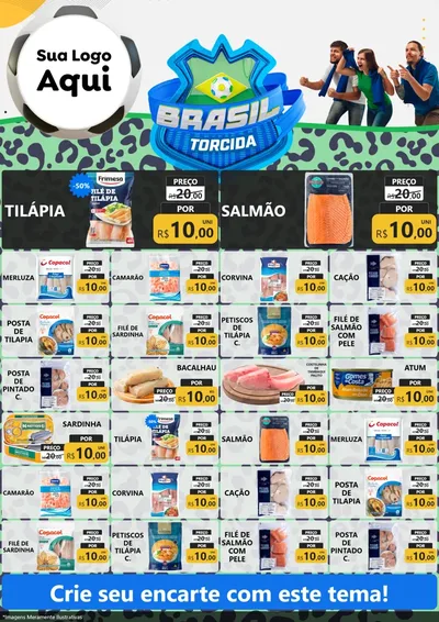 Modelo de Encarte para Encarte A4 Vertical com o tema Brasil Torcida - Copa para Peixaria