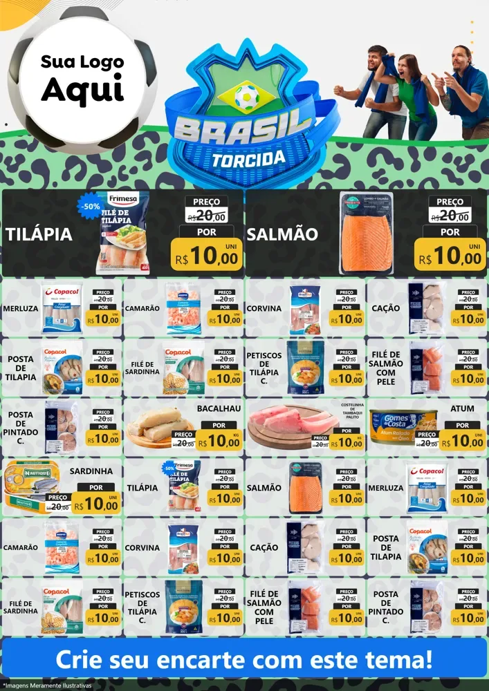 Modelo de Encarte para Encarte A4 Vertical com o tema Brasil Torcida - Copa para Peixaria