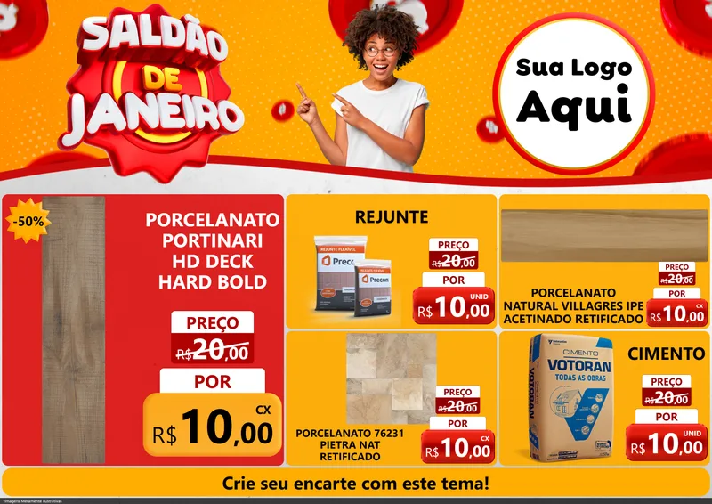 Modelo de Encarte para Encarte A4 Horizontal com o tema Saldão de Janeiro para Pisos e revestimentos